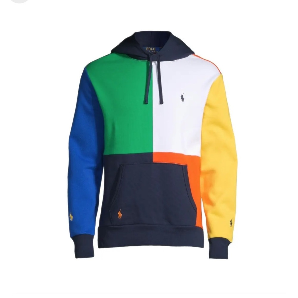 POLO RAPLH LAUREN Mens Multi Color Block Fleece Pullover Hoodie